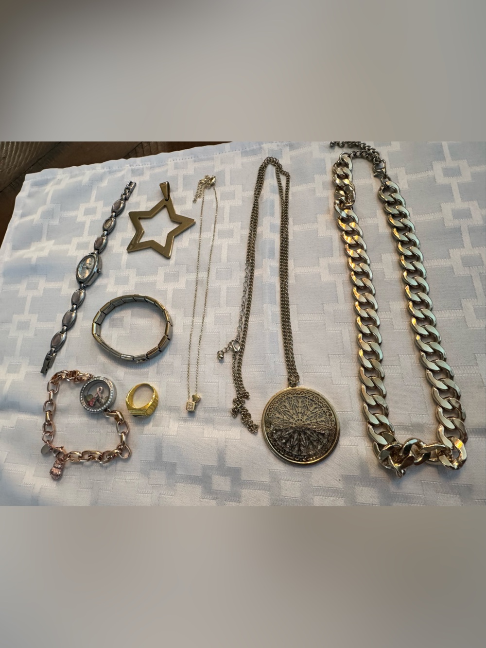 Mixed Gold & Silver Tone Jewelry Lot - Necklaces, Bracelets, Rings